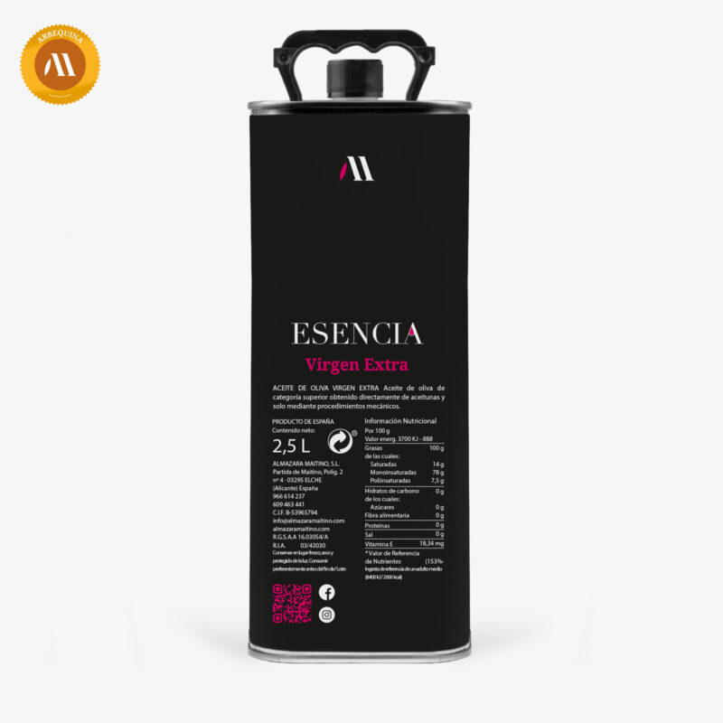 AOVE Esencia Virgen Extra lata 2,5 L Arbequina perfil1